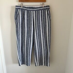 Joe Fresh Gray and White Striped Cropped Pants Linen/Cotton Blend Size L